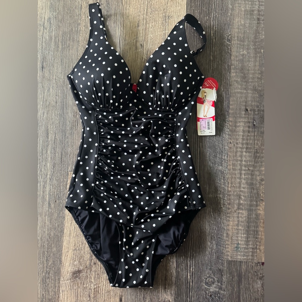 SPANX Black and White Polka Dot One Piece Swimsuit